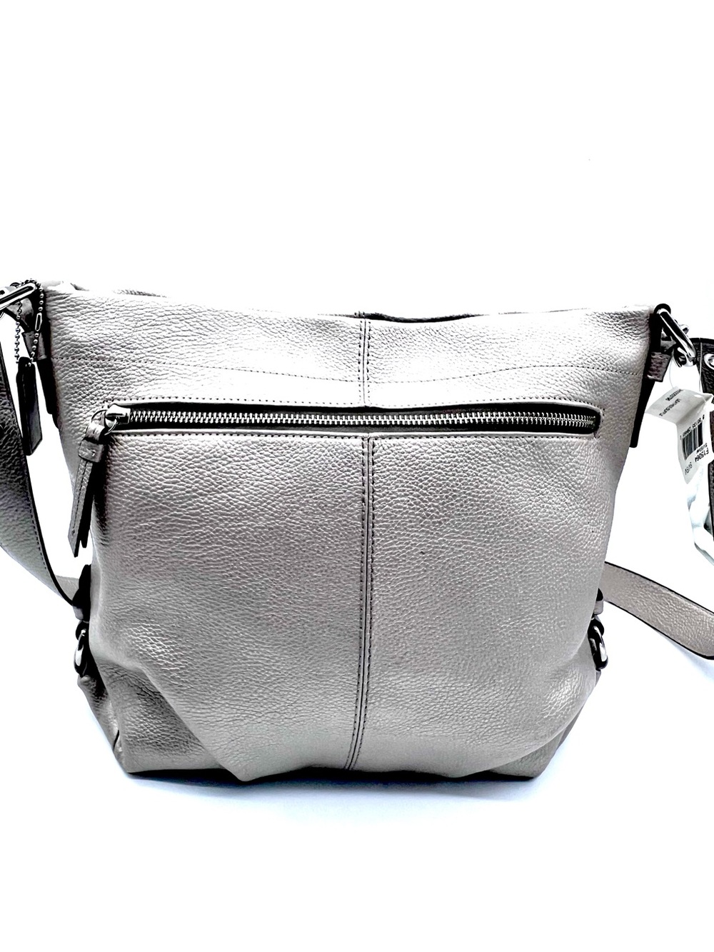 Coach Metallic Silver Pebbled Leather Duffle Shoulder Bag NWT - Picture 10 of 16